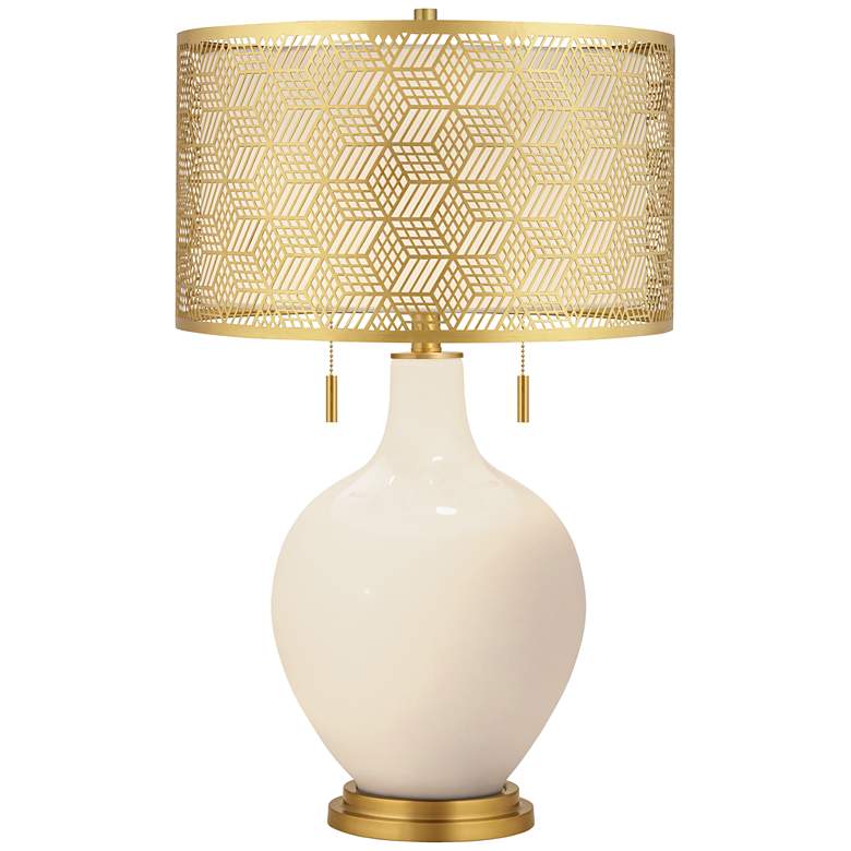 Image 1 Color Plus Toby Brass 28" Steamed Milk White Metal Shade Table Lamp