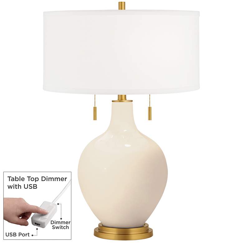 Image 1 Color Plus Toby Brass 28 inch Steamed Milk White Table Lamp with Dimmer