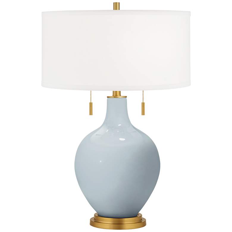 Image 1 Color Plus Toby Brass 28" Take Five Blue Glass Table Lamp