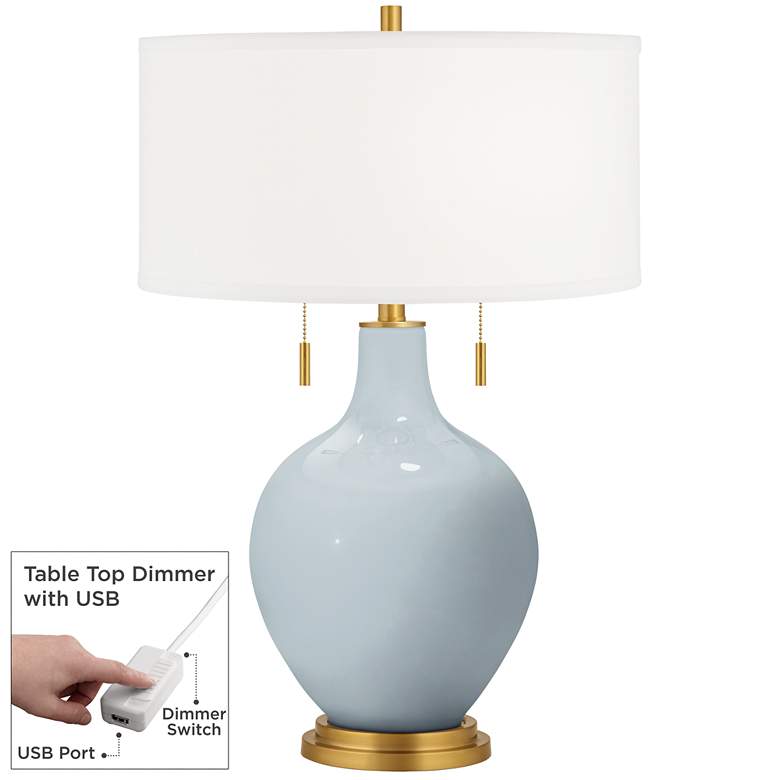 Image 1 Color Plus Toby Brass 28" Take Five Blue Table Lamp with USB Dimmer