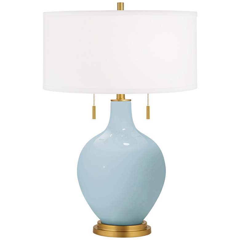 Image 1 Color Plus Toby Brass 28 inch Vast Sky Blue Glass Table Lamp