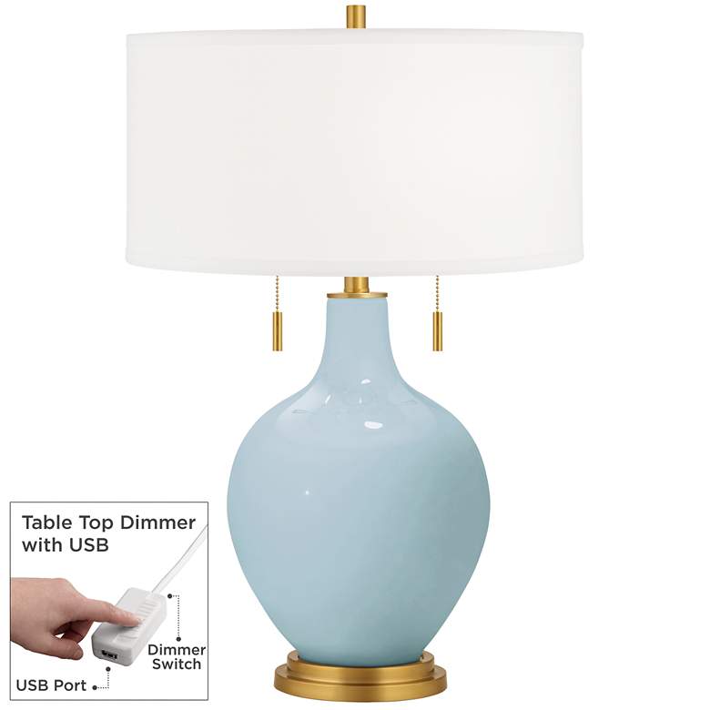 Image 1 Color Plus Toby Brass 28" Vast Sky Blue Table Lamp with USB Dimmer