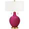Color Plus Toby Brass 28" Vivacious Pink Table Lamp with USB Dimmer