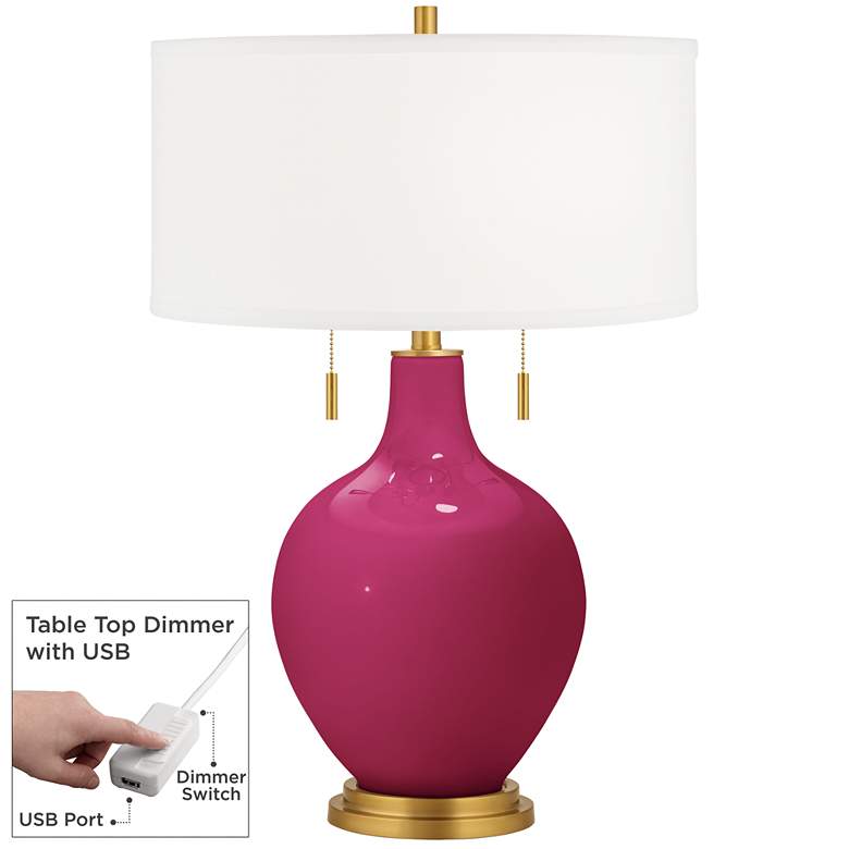 Image 1 Color Plus Toby Brass 28" Vivacious Pink Table Lamp with USB Dimmer
