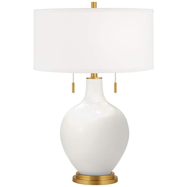 Image 2 Color Plus Toby Brass 28" Winter White Glass Table Lamp with Dimmer