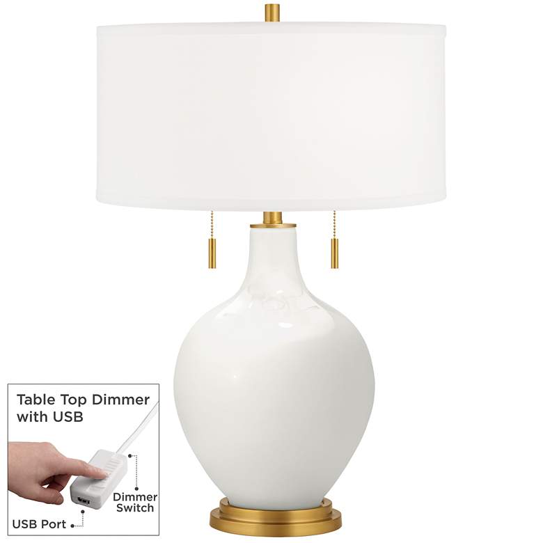 Image 1 Color Plus Toby Brass 28" Winter White Glass Table Lamp with Dimmer