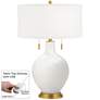 Color Plus Toby Brass 28" Winter White Glass Table Lamp with Dimmer