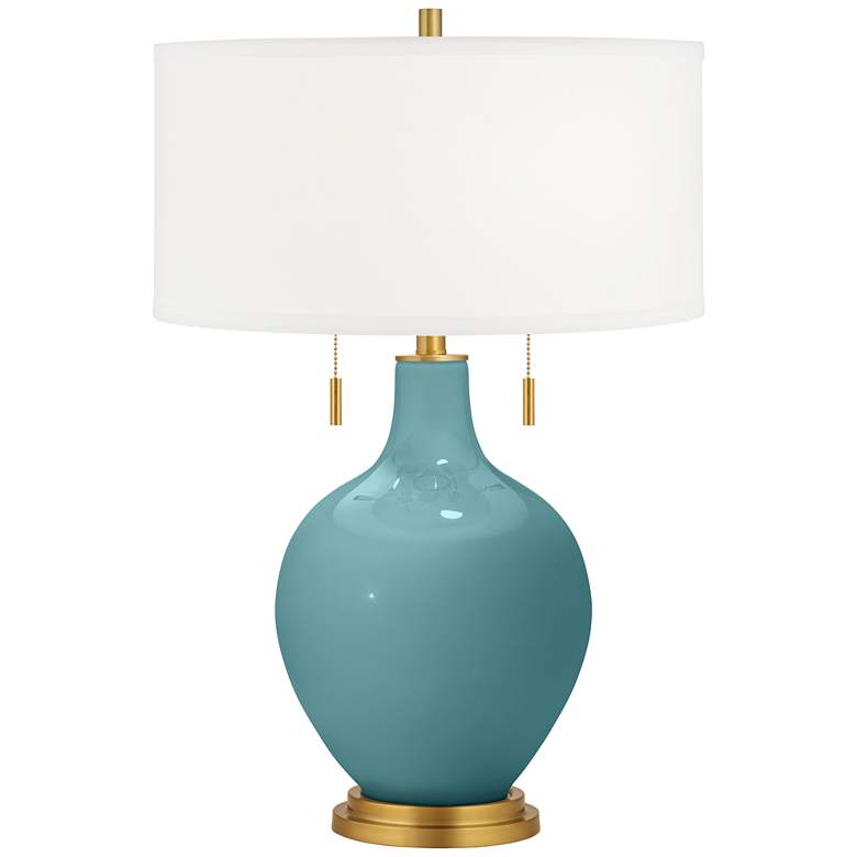 Image 1 Color Plus Toby Brass Accents with Reflecting Pool Blue Table Lamp