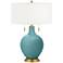 Color Plus Toby Brass Accents with Reflecting Pool Blue Table Lamp