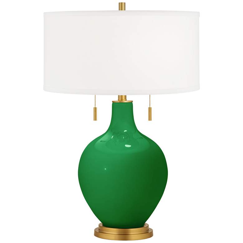 Image 1 Color Plus Toby Brass and Envy Green Glass Table Lamp