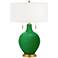 Color Plus Toby Brass and Envy Green Glass Table Lamp