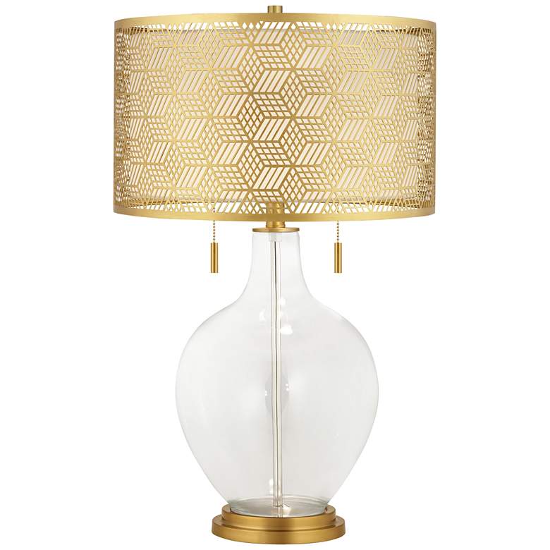 Image 1 Color Plus Toby Brass Metal Shade 28" Clear Glass Fillable Table Lamp