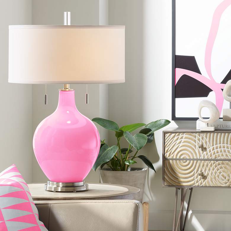 Image 1 Color Plus Toby Nickel 28 inch Candy Pink Table Lamp