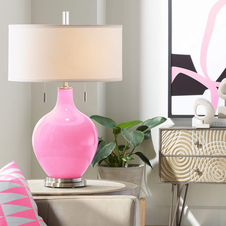 Image 1 Color Plus Toby Nickel 28" Candy Pink Table Lamp