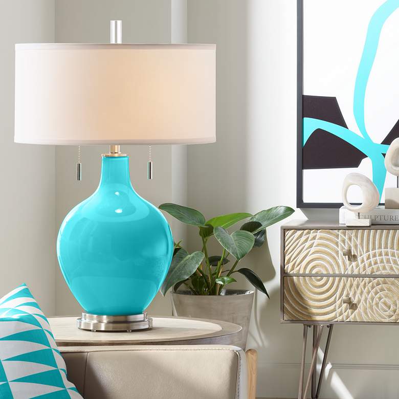 Image 1 Color Plus Toby Nickel 28 inch Coastal Modern Surfer Blue Table Lamp