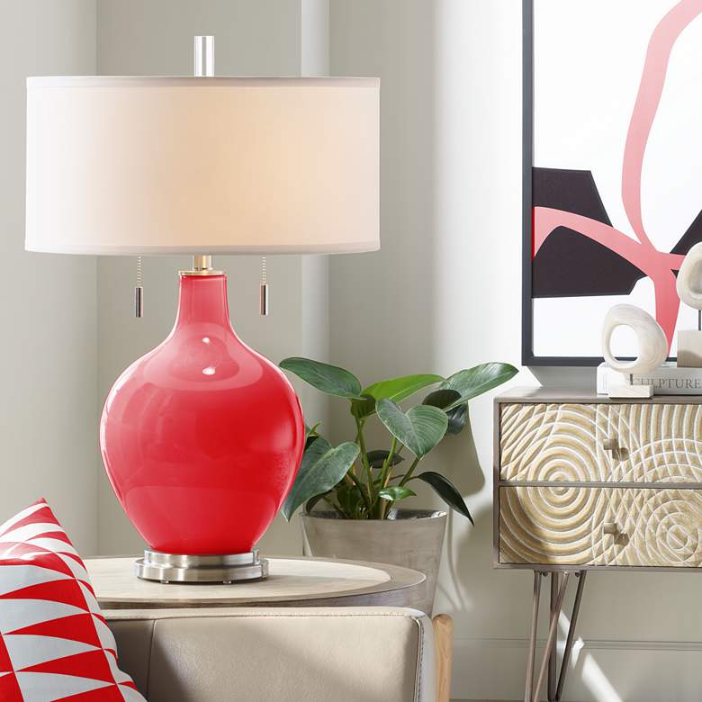 Image 2 Color Plus Toby Nickel 28" Modern Bright Red Table Lamp
