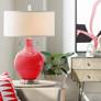 Color Plus Toby Nickel 28" Modern Bright Red Table Lamp in scene