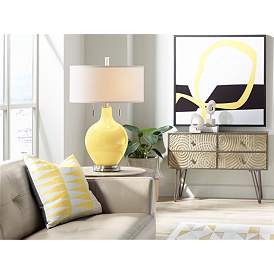Image3 of Color Plus Toby Nickel 28" Modern Daffodil Yellow Glass Table Lamp more views