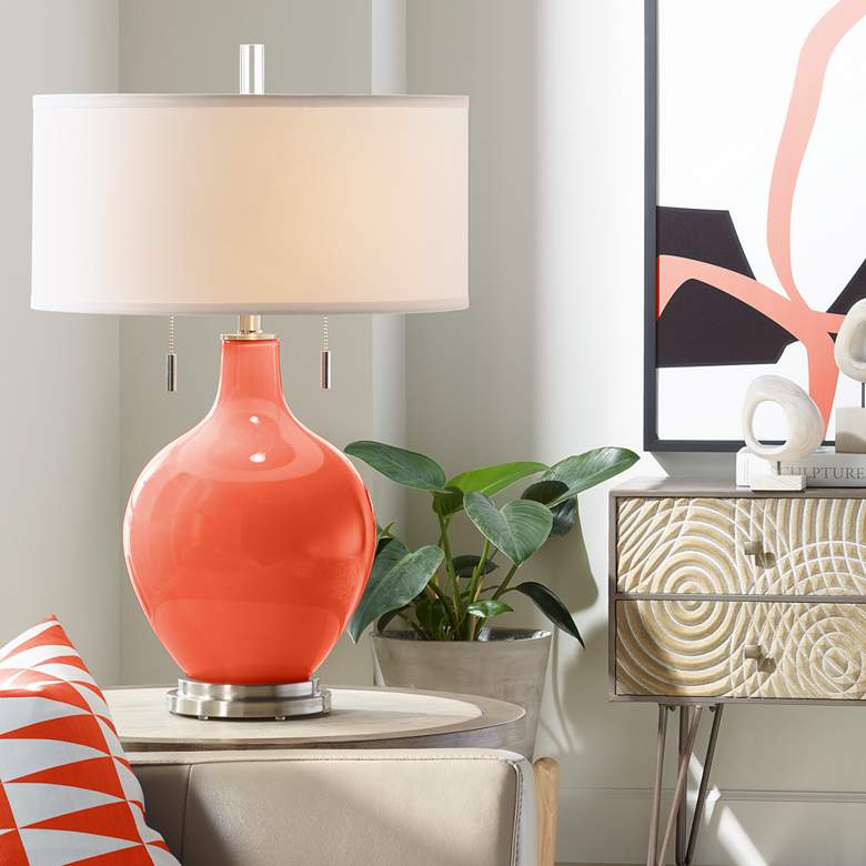 Image 1 Color Plus Toby Nickel 28" Modern Daredevil Orange Table Lamp