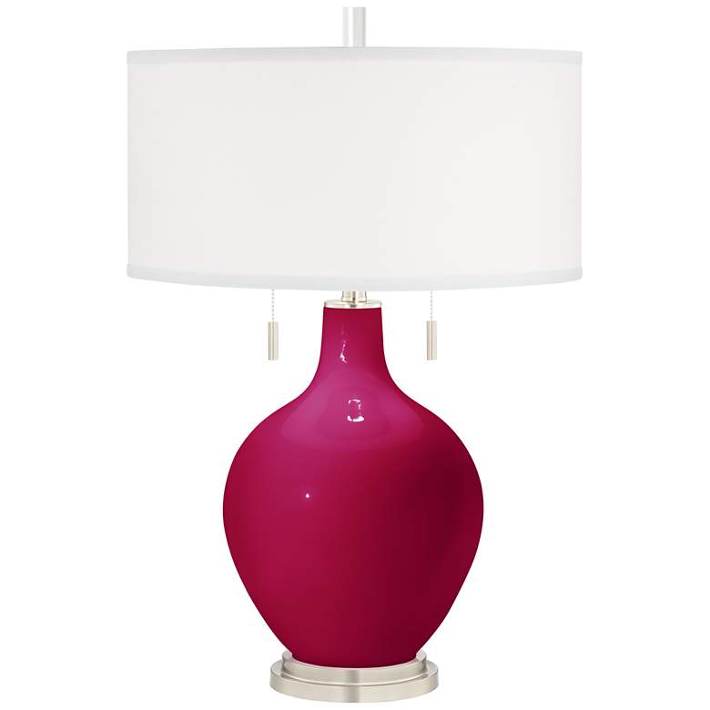 Image 2 Color Plus Toby Nickel 28" Modern French Burgundy Red Table Lamp