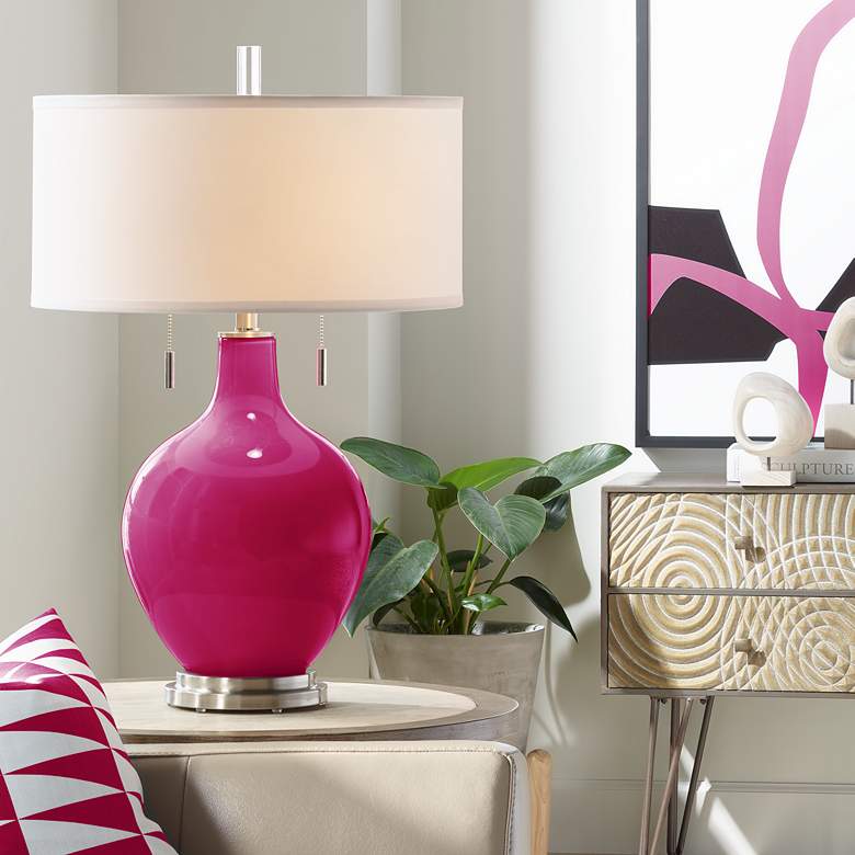 Image 1 Color Plus Toby Nickel 28" Modern French Burgundy Red Table Lamp