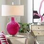Color Plus Toby Nickel 28" Modern French Burgundy Red Table Lamp