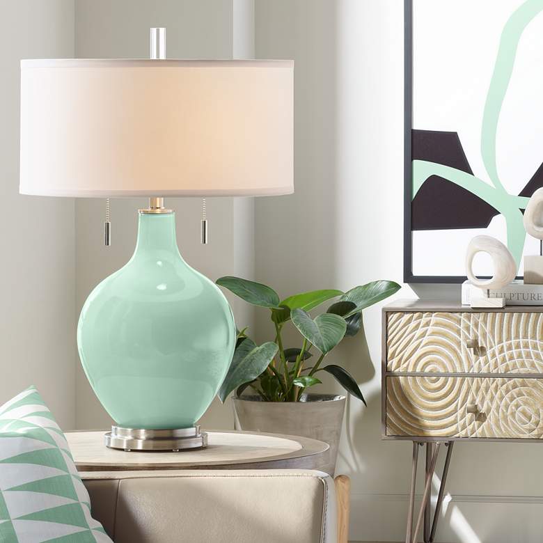 Image 1 Color Plus Toby Nickel 28" Modern Grayed Jade Green Table Lamp