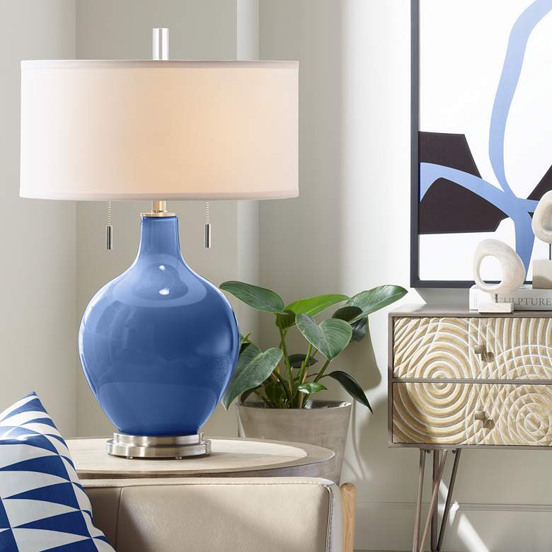 Image 2 Color Plus Toby Nickel 28 inch Modern Monaco Blue Table Lamp