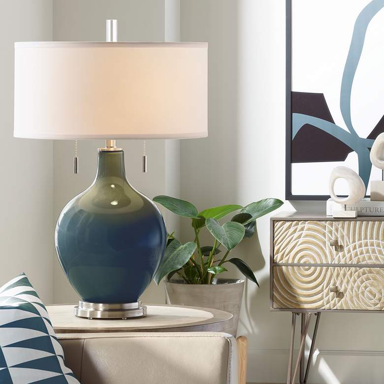 Image 1 Color Plus Toby Nickel 28" Modern Naval Blue Glass Table Lamp