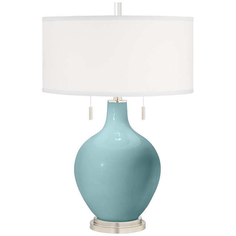 Image 2 Color Plus Toby Nickel 28" Modern Raindrop Blue Glass Table Lamp