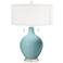 Color Plus Toby Nickel 28" Modern Raindrop Blue Glass Table Lamp