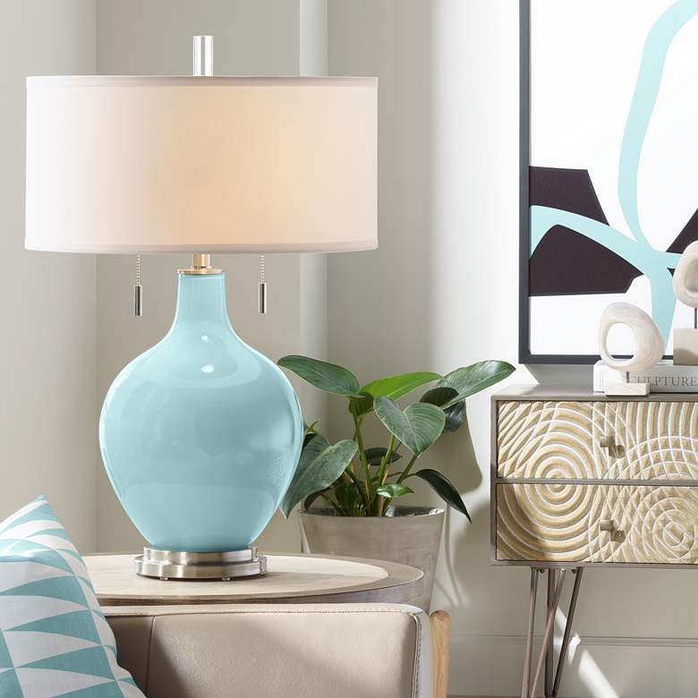 Image 1 Color Plus Toby Nickel 28" Modern Raindrop Blue Glass Table Lamp