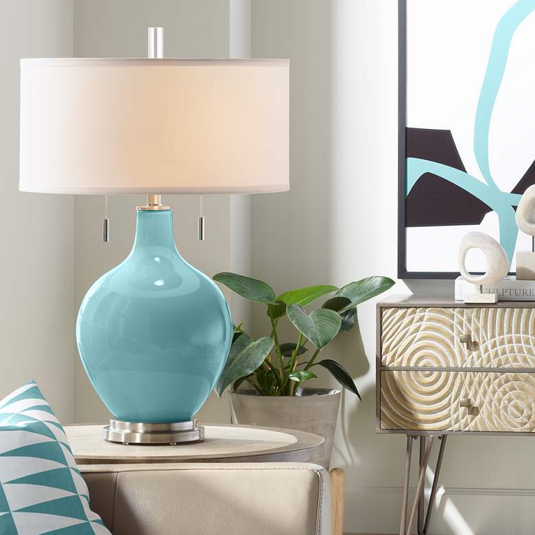 Image 1 Color Plus Toby Nickel 28" Modern Reflecting Pool Blue Table Lamp