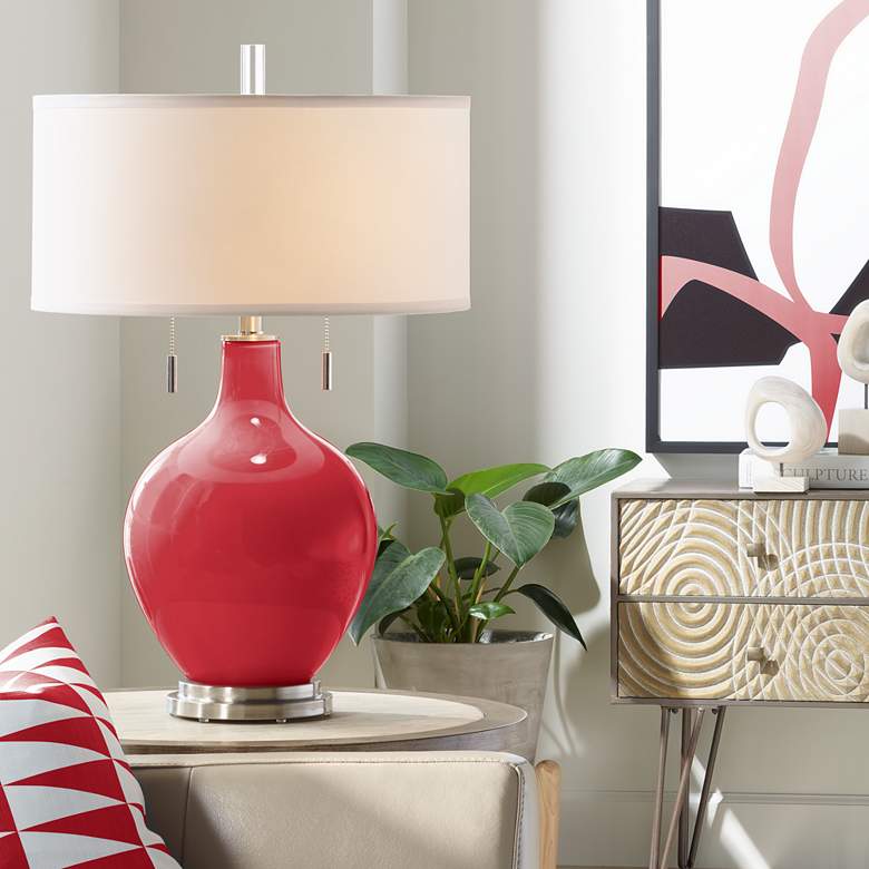 Image 1 Color Plus Toby Nickel 28" Modern Ribbon Red Table Lamp