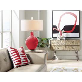 Image3 of Color Plus Toby Nickel 28" Modern Ribbon Red Table Lamp more views