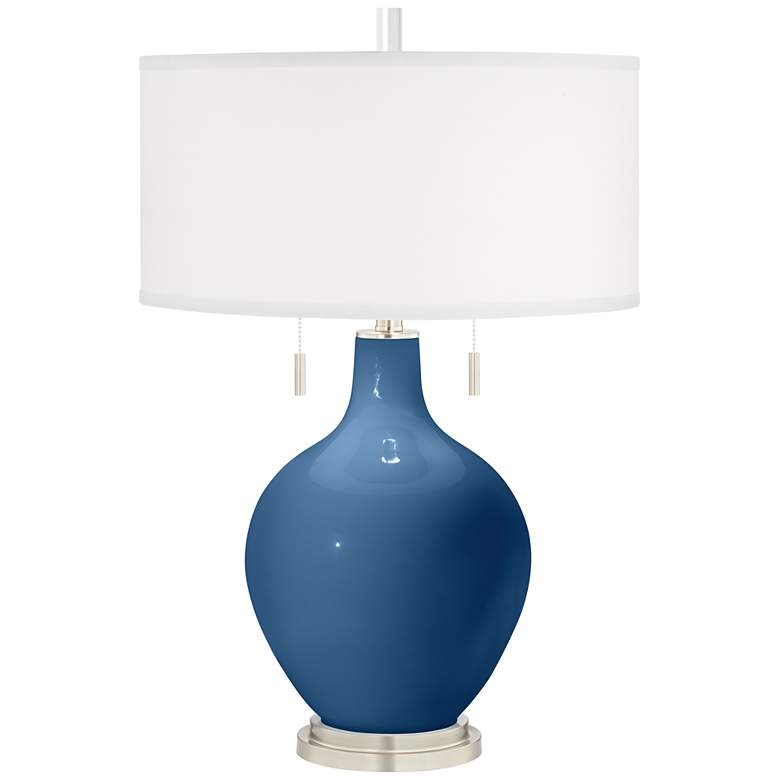 Image 2 Color Plus Toby Nickel 28 inch Regatta Blue Glass Table Lamp