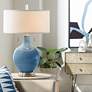 Color Plus Toby Nickel 28" Regatta Blue Glass Table Lamp