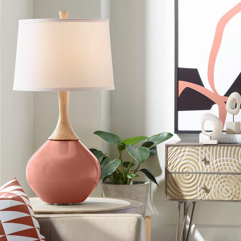 Image 1 Color Plus Wexler 31" Fog Linen Shade with Rojo Dust Table Lamp