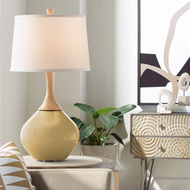 Image 1 Color Plus Wexler 31" High Fog Linen Shade Empire Gold Table Lamp