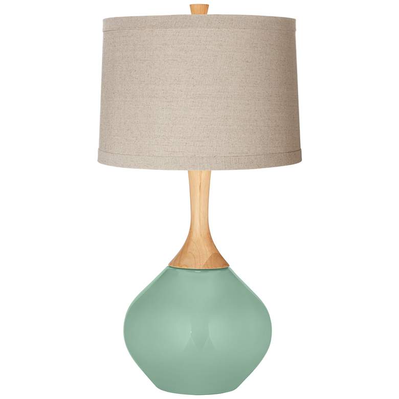 Image 1 Color Plus Wexler 31" High Linen Drum Shade Grayed Jade Table Lamp