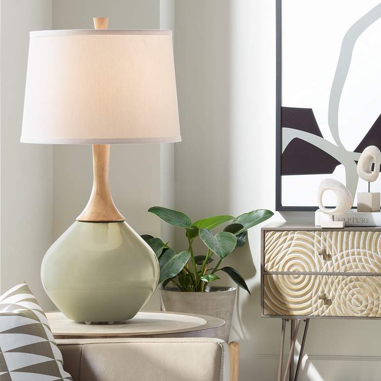 Image 1 Color Plus Wexler 31" High Linen Shade and Sage Green Table Lamp