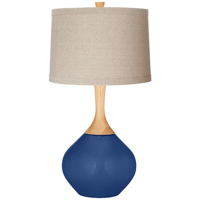 Image 1 Color Plus Wexler 31" High Natural Linen Shade Monaco Blue Table Lamp