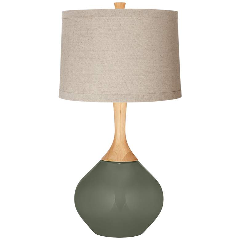Image 1 Color Plus Wexler 31" Linen and Deep Lichen Green Glass Modern Table L