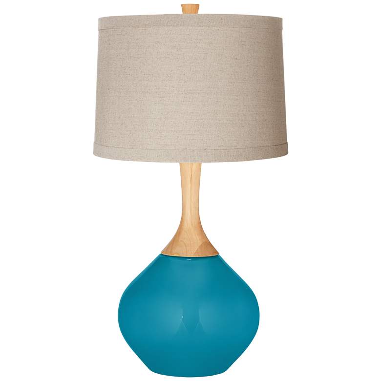 Image 1 Color Plus Wexler 31" Linen Shade Caribbean Sea Blue Table Lamp