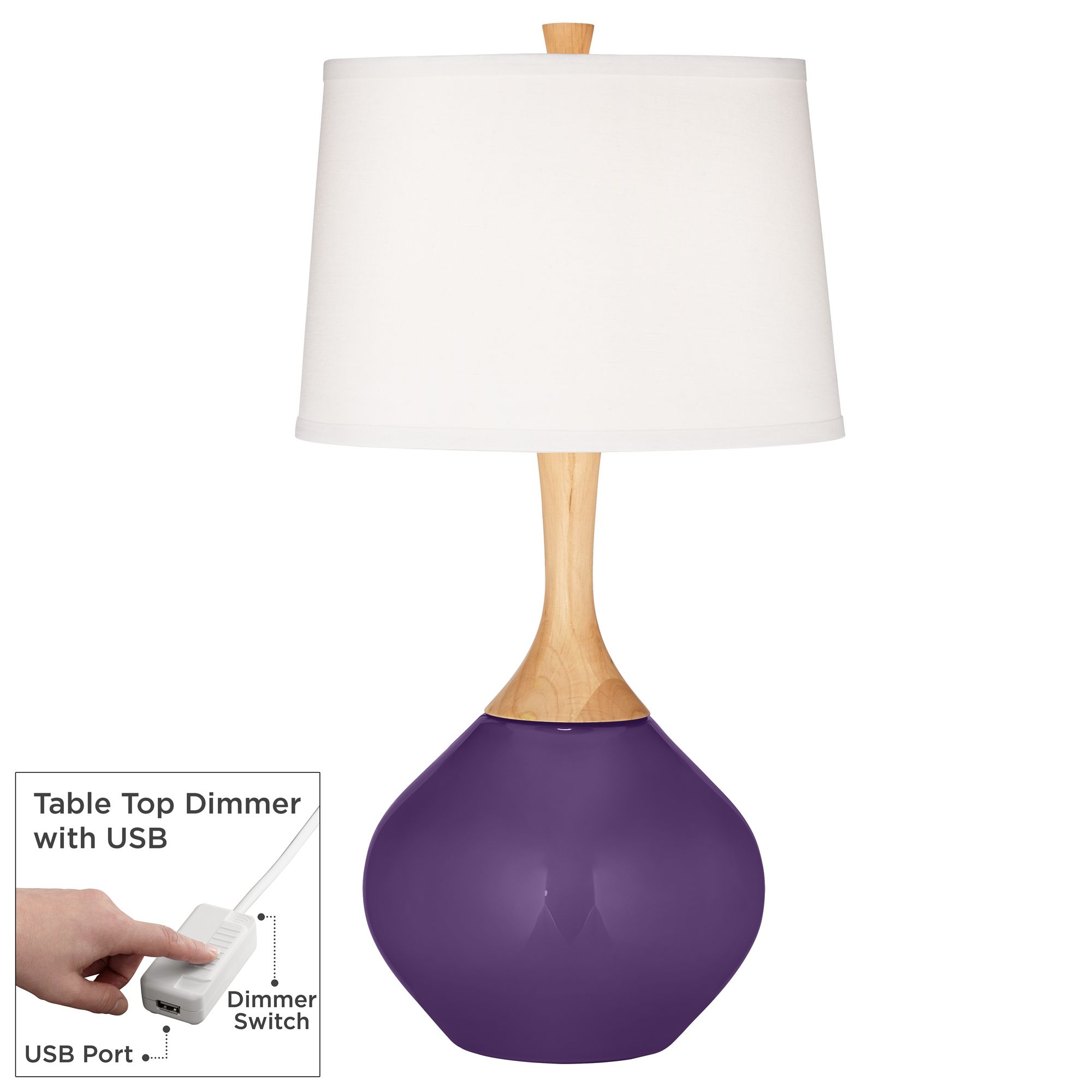 Image Color Plus Wexler 31" Modern Acai Purple Table Lamp with USB Dimmer