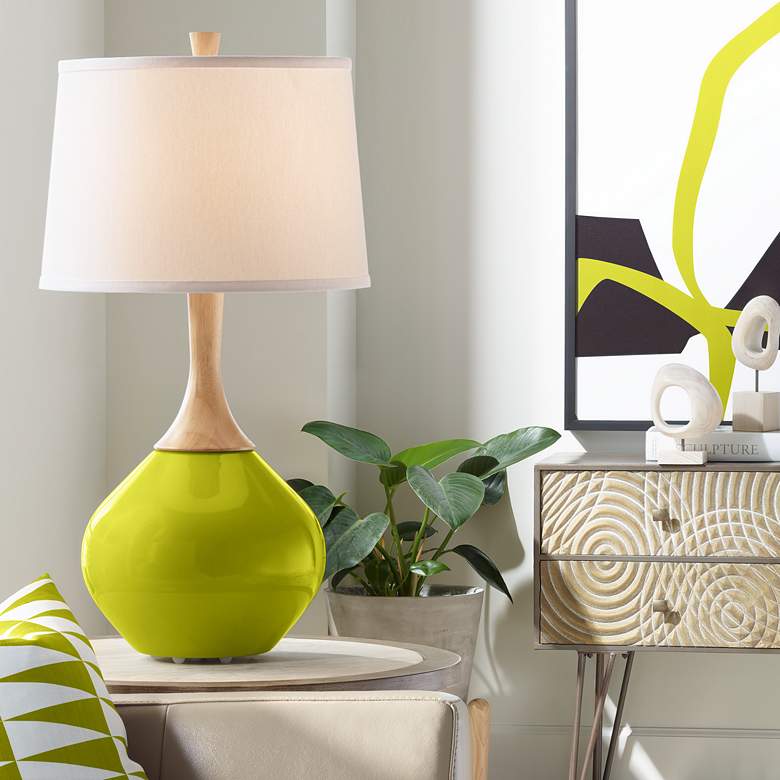Image 1 Color Plus Wexler 31" Modern White Shade Olive Green Table Lamp