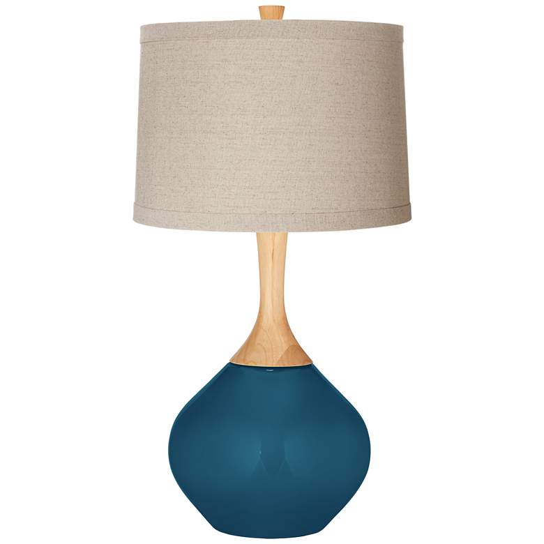 Image 1 Color Plus Wexler 31 inch Natural Linen and Oceanside Blue Table Lamp