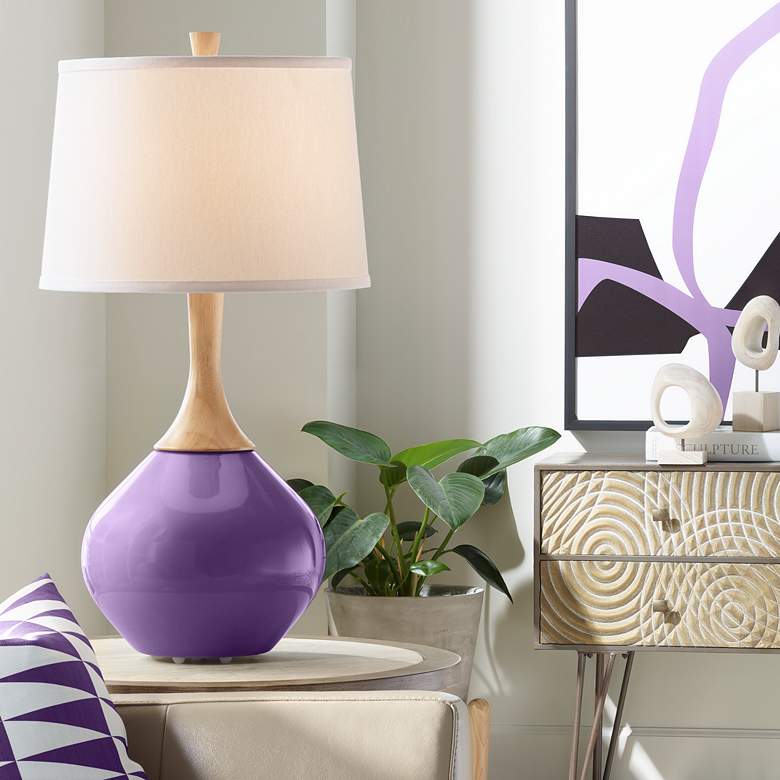 Image 1 Color Plus Wexler 31 inch White Shade Acai Purple Table Lamp