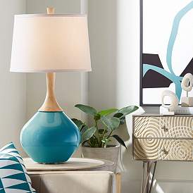 Image1 of Color Plus Wexler 31" White Shade Caribbean Sea Blue Table Lamp