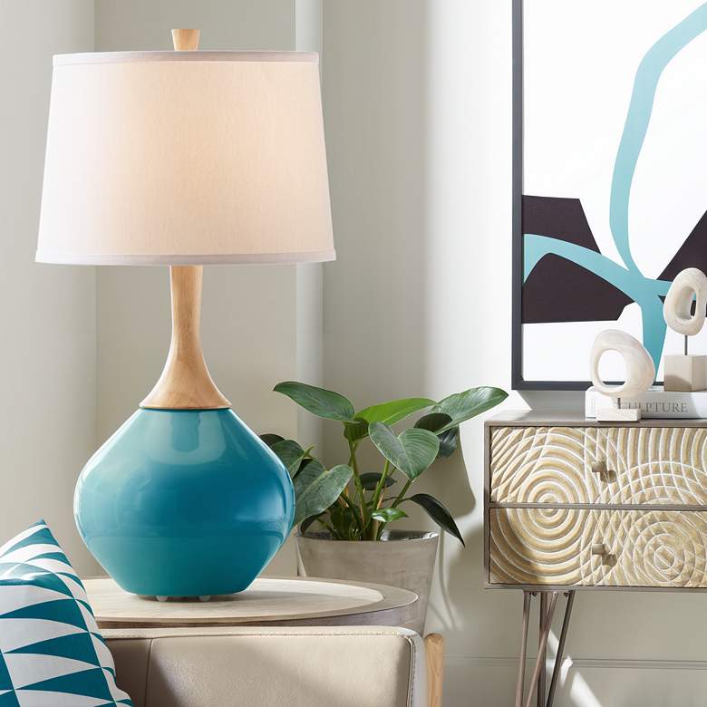 Image 1 Color Plus Wexler 31" White Shade Caribbean Sea Blue Table Lamp